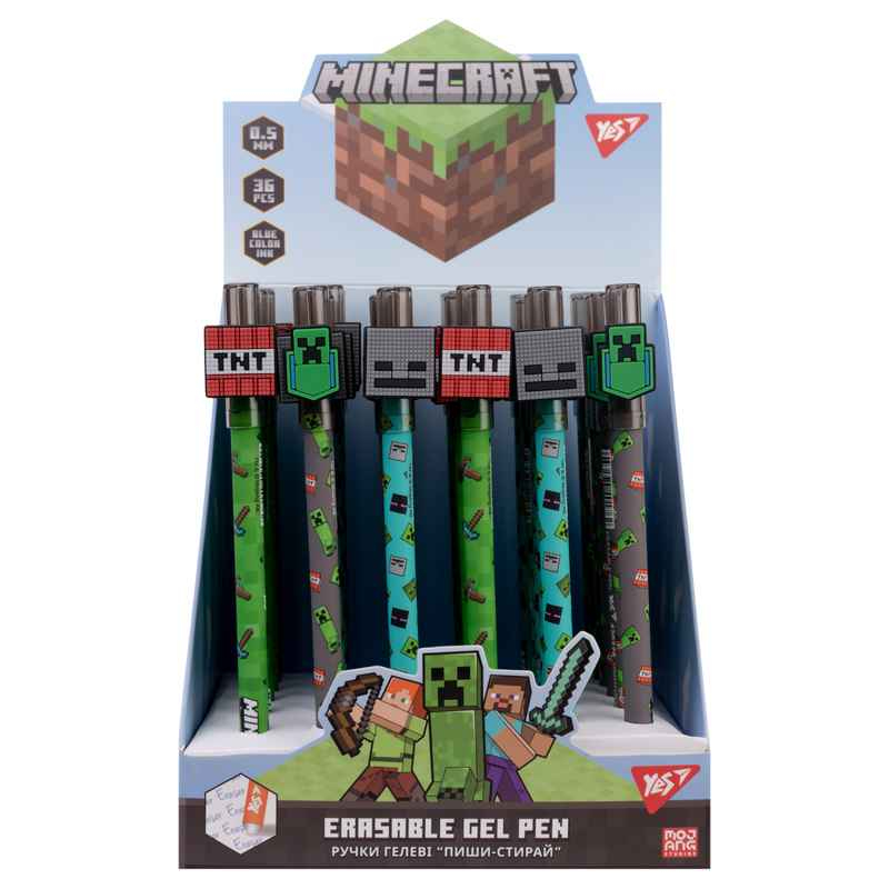 Ручка гелева пиши-стирай YES Minecraft 420378, 0.5 мм синя