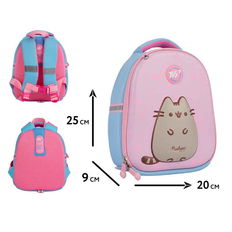 Шкільний рюкзак для дітей YES Pusheen K-33 – вид ззаду та розміри