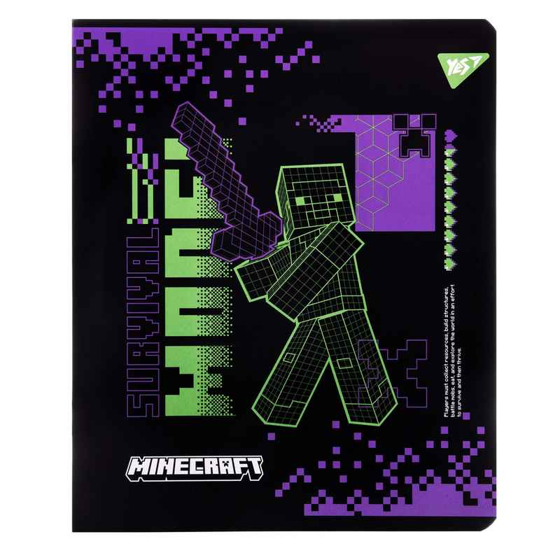 Зошит шкільний YES Minecraft. Black 767495, 12 аркушів клітинка