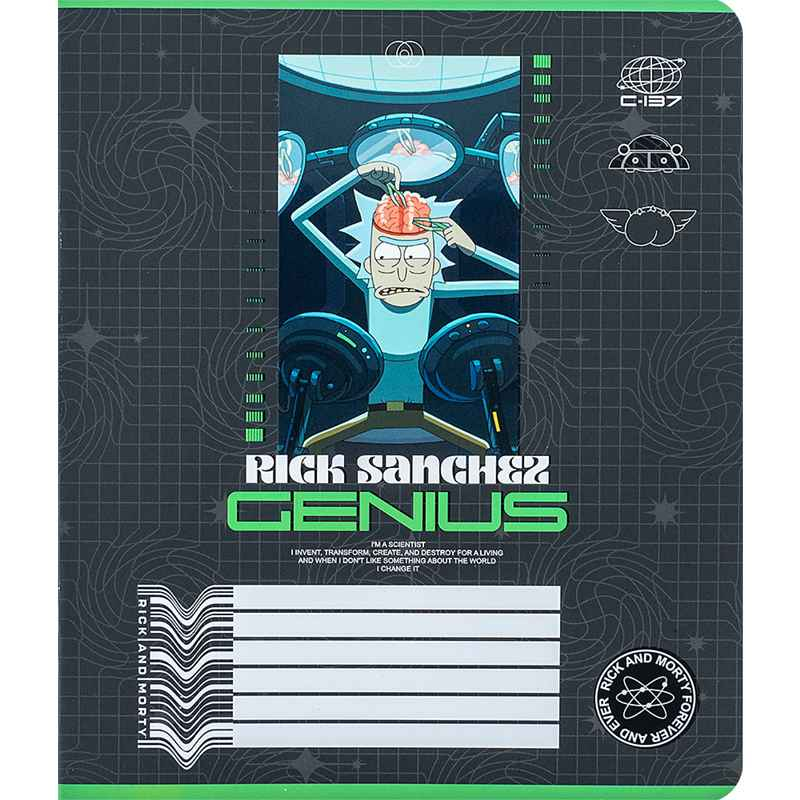 Тетрадь школьная Kite Rick and Morty RM24-236, 18 листов, клетка