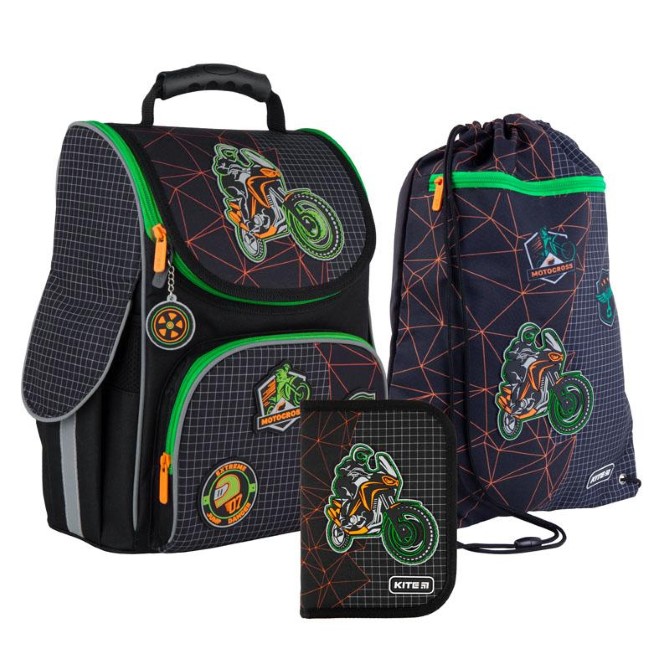 Шкільний Набір Рюкзак + Пенал + Сумка для взуття Kite Education Motocross SET_K21-501S-2