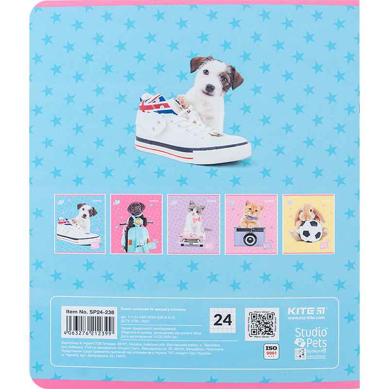 Зошит шкільний Kite Studio Pets SP24-238, 24 аркуша, клітинка