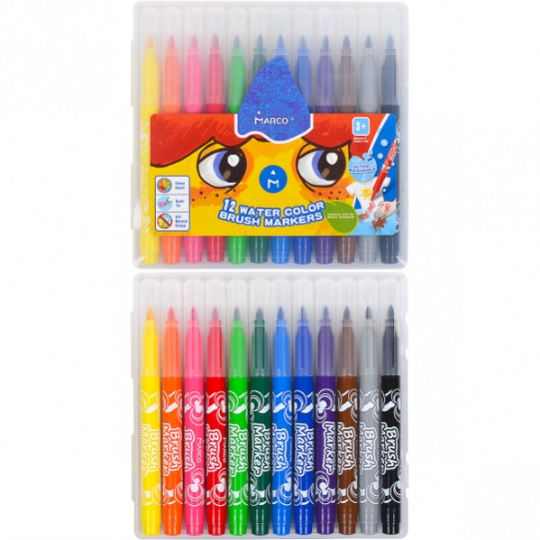 Фломастери-пензлики Marco Super Washable 12 кольорів 1633-12PB