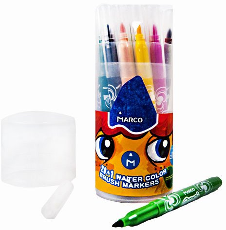 Фломастери-пензлики Marco Super Washable 1633-21PD в тубусі 21 колір