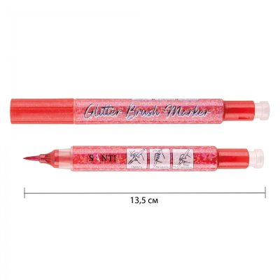 Маркер акварельний SANTI Glitter Brush 390750, пензель, 01 романтичний червоний