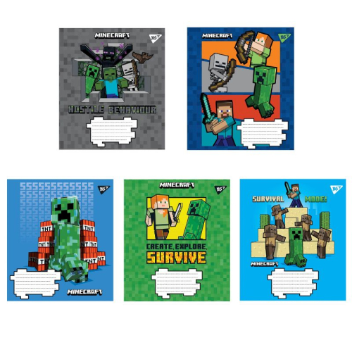 Зошит шкілиний YES Minecraft 766199, 12 аркушів, коса лінія