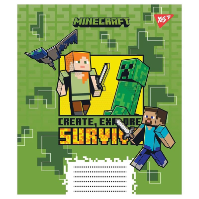 Зошит шкільний Yes Minecraft 766561, 12 аркушів коса лінія