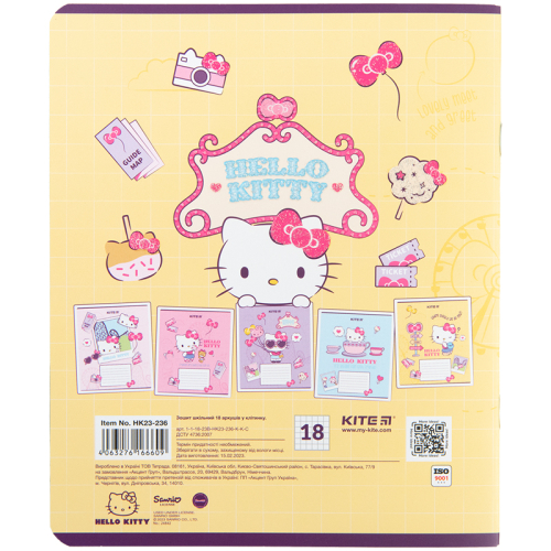 Зошит шкільний Kite Hello Kitty HK23-236, 18 аркушів, клітинка