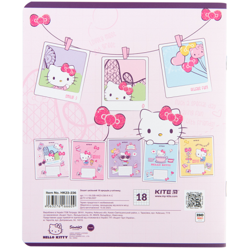 Зошит шкільний Kite Hello Kitty HK23-236, 18 аркушів, клітинка