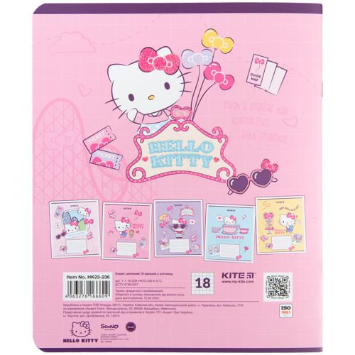 Зошит шкільний Kite Hello Kitty HK23-236, 18 аркушів, клітинка
