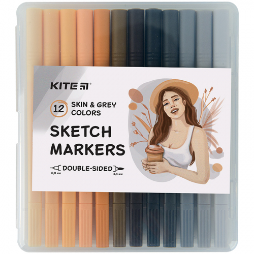 Скетч маркери Kite Skin&Grey K22-044-4, 12 кольорів