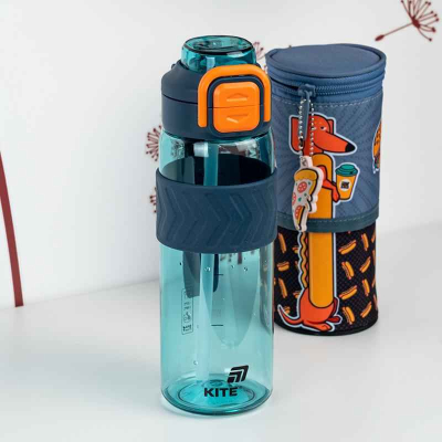 Пляшечка для води з трубочкою Kite K25-1234-3, 800 мл блакитно-помаранчева
