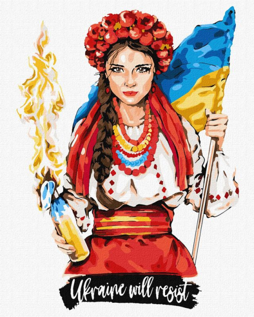 Картина за номерами Ідейка Дівчина з бандерівським смузі KHO4862, 40х50 см