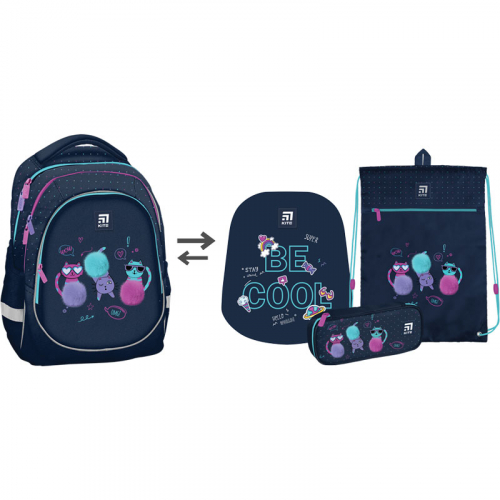 Шкільний Набір Рюкзак + Пенал + Сумка для взуття Kite Education Wow Cats SET_K22-700M(2p)-1