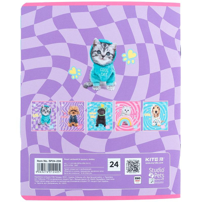 Зошит шкільний Kite Studio Pets SP24-239, 24 аркуша, лінія