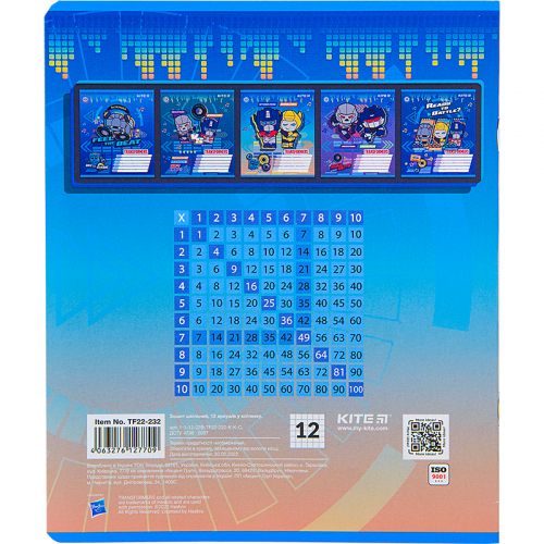 Зошит шкільний Kite Transformers TF22-232, 12 аркушів, клітинка