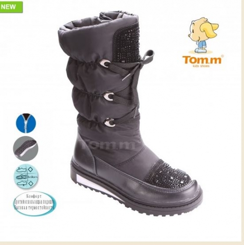 Зимние сапоги TOM.M черные c стразами
