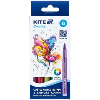 Фломастери з блискітками Kite Creative K-1147, 6 кольорів