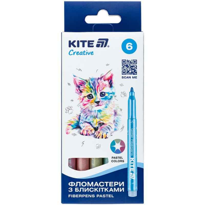 Фломастери з блискітками Kite Creative K-1148, 6 кольорів, пастель