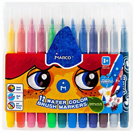 Фломастери-пензлики Marco Super Washable 12 кольорів 1633-12PB