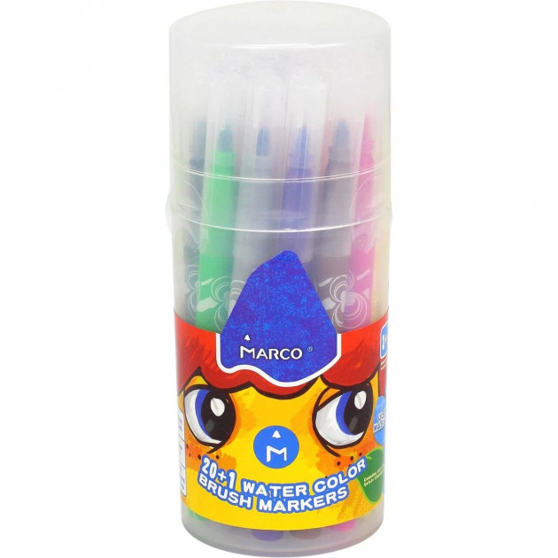 Фломастери-пензлики Marco Super Washable 1633-21PD в тубусі 21 колір