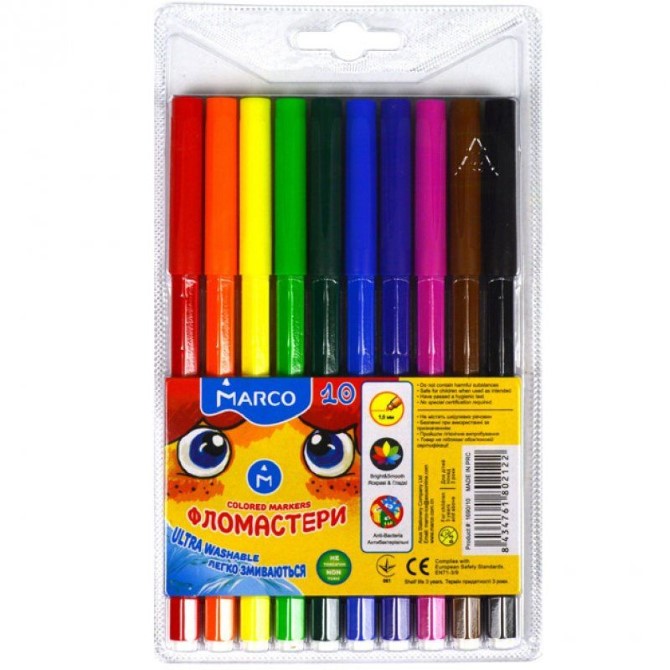 Фломастери Marco ULTRA Washable 1690-10, 10 кольорів