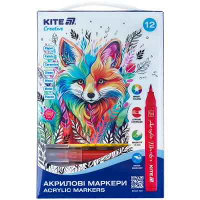 Маркери-пензлики акрилові Kite Creative K-1159, набір 12 шт.