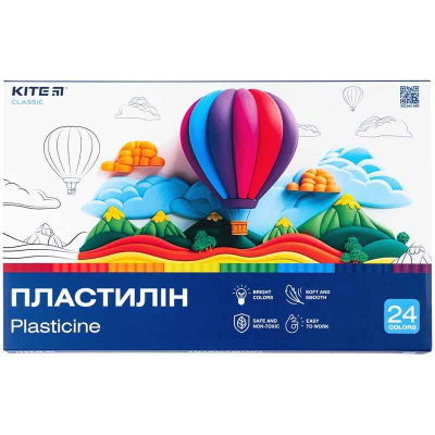 Пластилін Kite Classic K-089, 24 кольори, 480 г