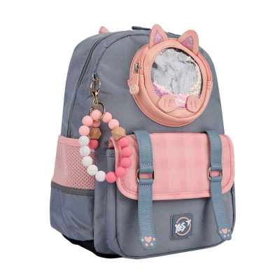 Шкільний рюкзак YES Glamour Kitty S-104 сірий з рожевим дизайном і вушками котика