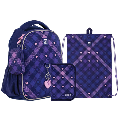 Шкільний набір Kite Check and Hearts SET_K24-555S-1 (рюкзак, пенал, сумка)