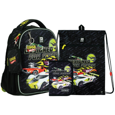 Шкільний набір Kite Hot Wheels SET_HW24-555S (рюкзак, пенал, сумка)